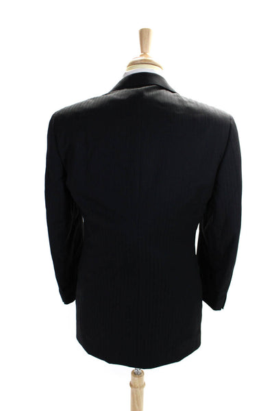 Canali Mens Black Pinstriped Wool Two Button Long Sleeve Blazer Jacket Size IT 4