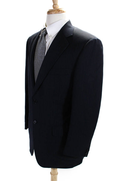 Canali Mens Navy Blue Wool Pinstriped Two Button Long Sleeve Blazer Size 48R