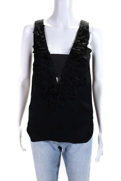 Sachin & Babi Womens Silk V Neck Tassel Trim Tank Top Black Size Extra Small