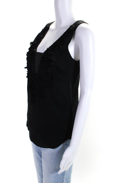 Sachin & Babi Womens Silk V Neck Tassel Trim Tank Top Black Size Extra Small