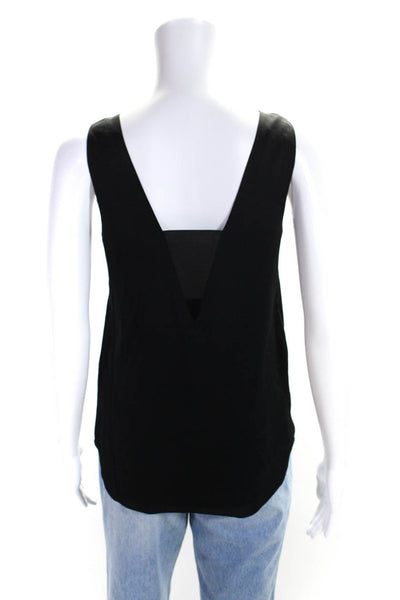 Sachin & Babi Womens Silk V Neck Tassel Trim Tank Top Black Size Extra Small