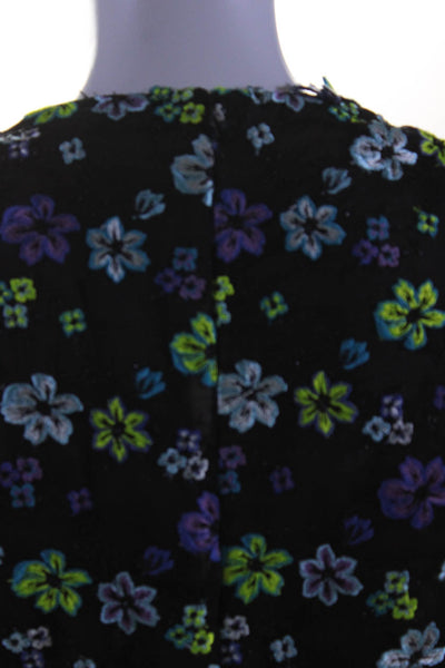 Oscar de la Renta Womens Sheer Hand Embroidered Floral Dress Black Multi Size 8