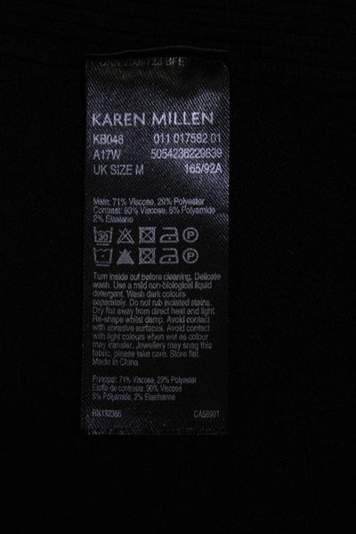 Karen Millen Womens Short Sleeve Chain Trim Ribbed Knit Shirt Black Size Medium