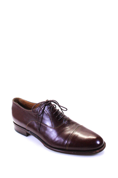 Santoni Mens Burgundy Leather Lace Up Cap Toe Bailey Oxford Shoes Size 9.5D