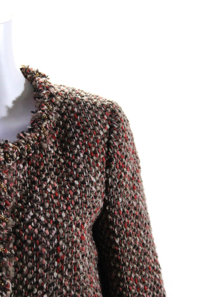 J Crew Collection Womens Chunky Woven Tweed Hook & Eye Jacket Pink Brown Size 4
