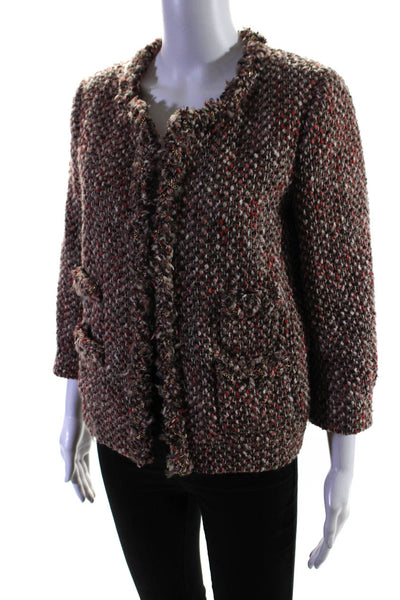 J Crew Collection Womens Chunky Woven Tweed Hook & Eye Jacket Pink Brown Size 4