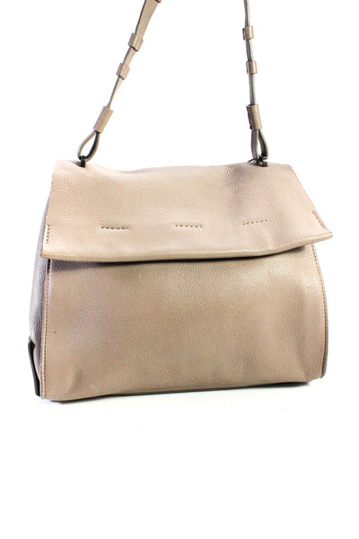 Elie Tahari Womens Taupe Leather Flap Shoulder Bag Handbag