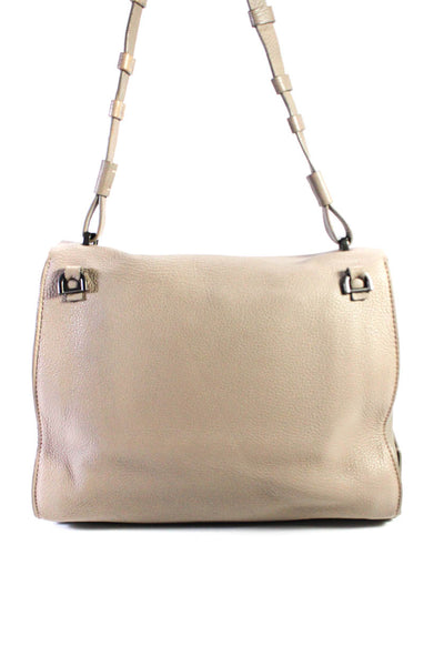 Elie Tahari Womens Taupe Leather Flap Shoulder Bag Handbag