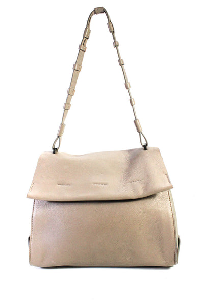 Elie Tahari Womens Taupe Leather Flap Shoulder Bag Handbag