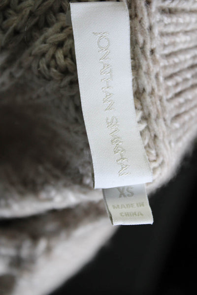 Jonathan Simkhai Womens Crochet Knit Fringe Collared V Neck Sweater Beige XS