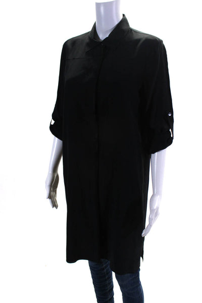 Magaschoni Womens Collared Buttoned-Up Long Sleeve Blouse Top Black Size 8