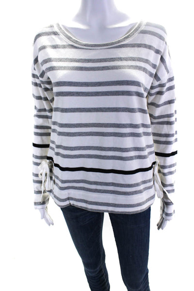 White + Warren Womens Cotton Striped Lace-Up Side Slit Sweaters White Size S