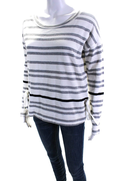 White + Warren Womens Cotton Striped Lace-Up Side Slit Sweaters White Size S