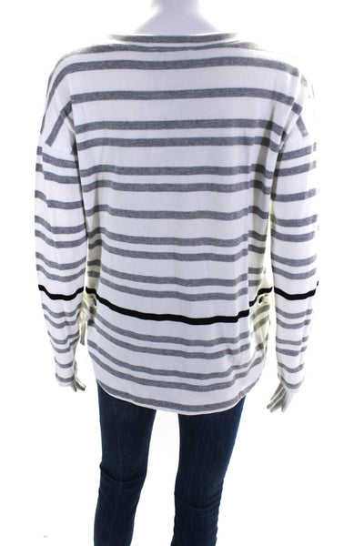 White + Warren Womens Cotton Striped Lace-Up Side Slit Sweaters White Size S