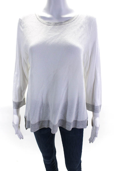 Belford Womens Cotton Mesh Knitted Long Sleeve Colorblock Top White Size L