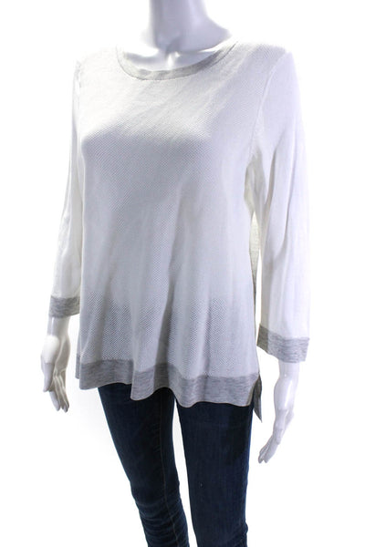 Belford Womens Cotton Mesh Knitted Long Sleeve Colorblock Top White Size L