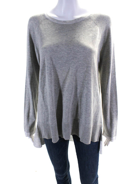 Belford Womens Cotton Round Neck Long Sleeve Slit Pullover Sweater Gray Size L