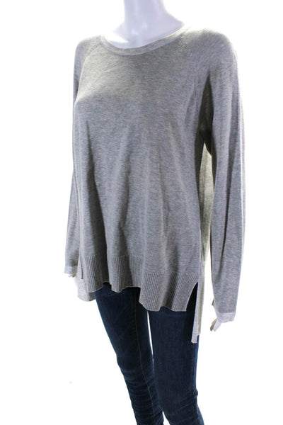 Belford Womens Cotton Round Neck Long Sleeve Slit Pullover Sweater Gray Size L