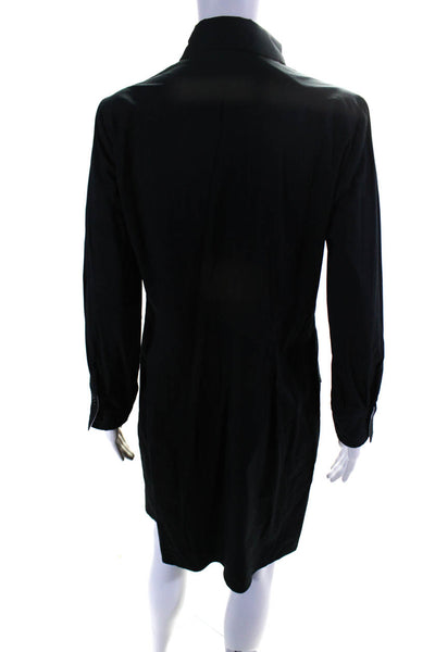 Susan Grant Womens Silk Buttoned Collared Long Sleeve Shift Dress Black Size 10