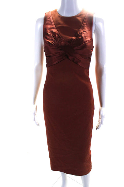 Cinq A Sept  Women's Round Neck Sleeveless A-Line Midi Dress Brown Size 0