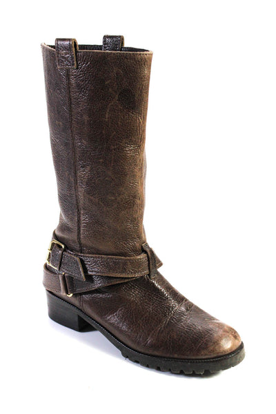 DVF Women's Round Lug Sole Buckle Mid Calf Boot Brown Size 8