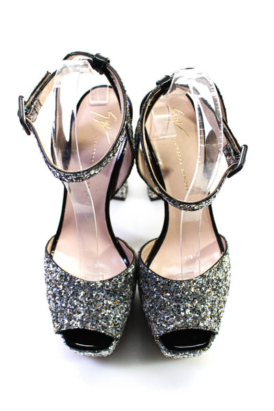 Giuseppe Zanotti Womens Glitter Platform Ankle Strap Sandals Silver Size 39 9