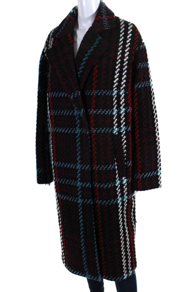 M&S Collection Womens Chunky Woven Stripe Long Peacoat Black Red Blue Size XL