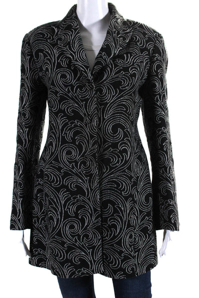 Zanella Womens Woven Jacquard Long Button Up Jacket Black White Size8