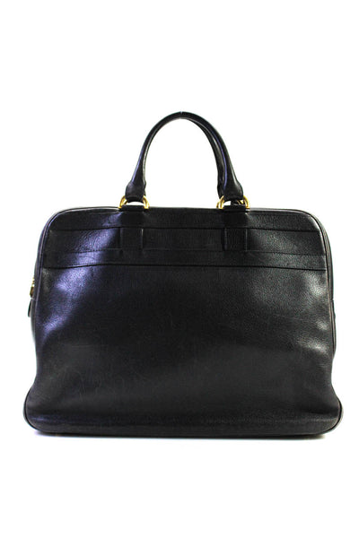 Delvaux Womens Zip Top Leather Messenger Shoulder Bag Tote Handbag Black