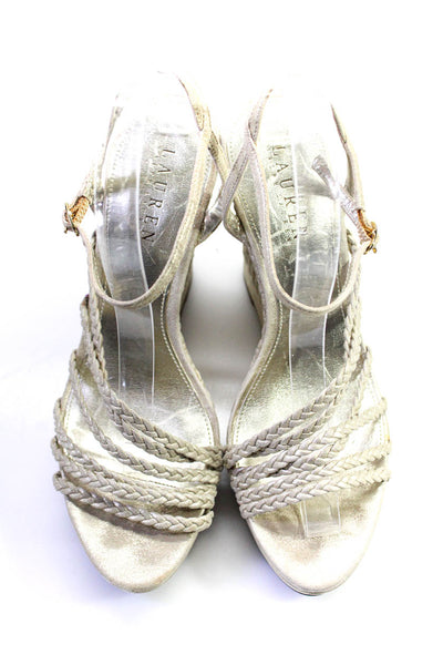 Lauren Ralph Lauren Women's Open Toe Wedge Strappy Sandals Gold Size 8