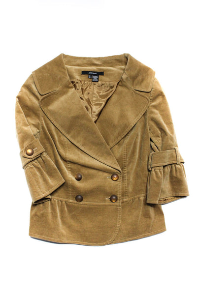 Zara Womens Cotton Double Breast Flounce Sleeve Blazer Jacket Brown Size S Lot 2