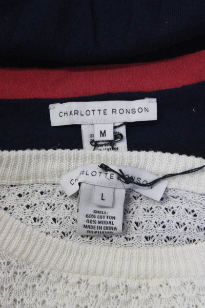 Charlotte Ronson Womens Cotton Long Sleeve Open Knit Blouse White Size L M Lot 2