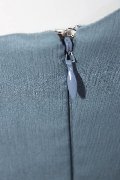 Rhonda Baum Couture Womens Beaded Flower Asymmetrical Zip Up Dress Blue Size M