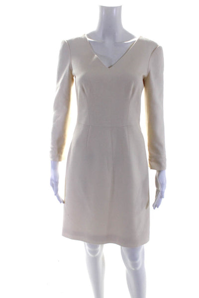 Rhonda Baum Couture Womens V-Neck Long Sleeve Knee Length Dress Beige Size M