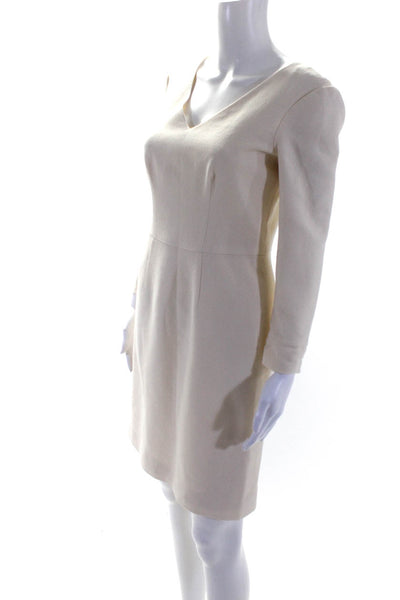 Rhonda Baum Couture Womens V-Neck Long Sleeve Knee Length Dress Beige Size M