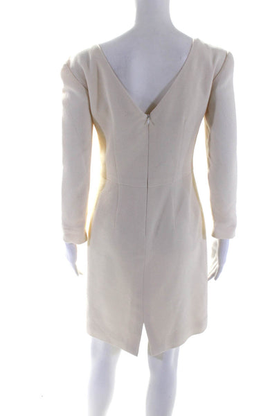 Rhonda Baum Couture Womens V-Neck Long Sleeve Knee Length Dress Beige Size M