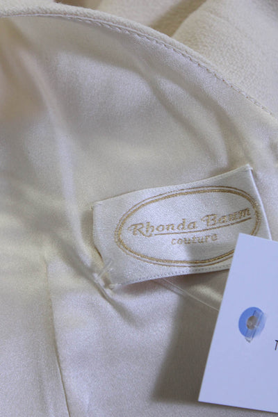 Rhonda Baum Couture Womens V-Neck Long Sleeve Knee Length Dress Beige Size M