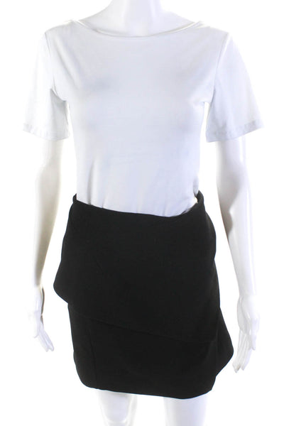 Balenciaga Paris Womens Back Zip Tiered Crepe Mini Skirt Black Size FR 36