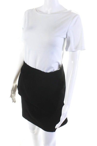 Balenciaga Paris Womens Back Zip Tiered Crepe Mini Skirt Black Size FR 36