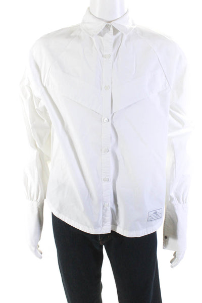 Nike Mens Button Front Long Sleeve Collared Shirt White Cotton Size Extra Small