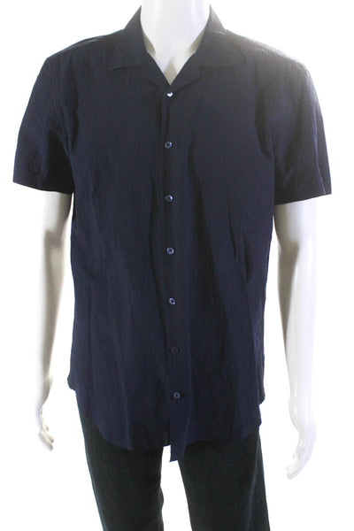 Thom Sweeny Mens Button Front Short Sleeve Shirt Navy Blue Cotton Size 16.5