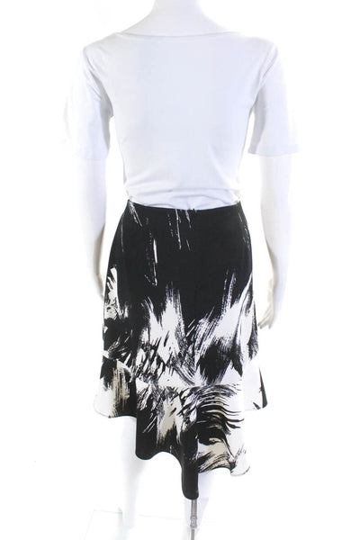 Christian Siriano Womens Abstract Print Zip Up Asymmetrical Skirt Black Size 14
