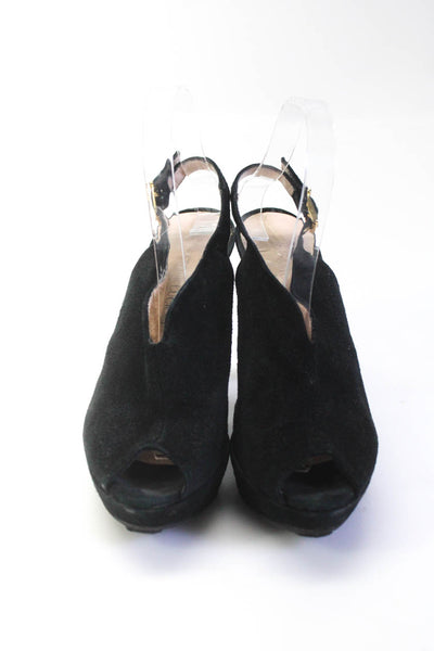 Gastone Lucioli Womens Suede Platform Slingbacks Pumps Black Size 38.5 8.5