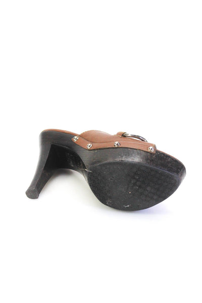 Gucci Womens Leather Platform Slide On Sandal Heels Brown Size 37 7