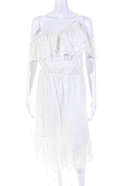 Joie Womens Cotton Lace One Shoulder Ruffled Textured Maxi Dress White Size M