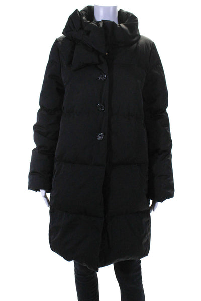 Kate Spade New York Womens Mock Bow Neck Puffer Coat Black Size Large