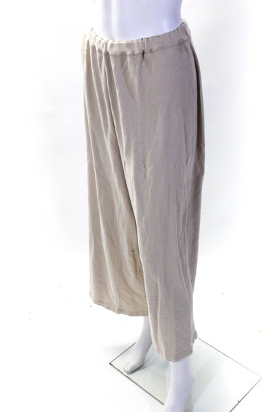 Joan Vass Womens High Rise Pull On Wide Leg Pants Beige Cotton Size 1X