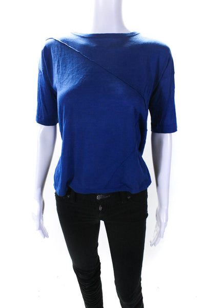 Cotton By Autumn Cashmere Women's Round Neck Short Sleeves Blouse Blue Size S