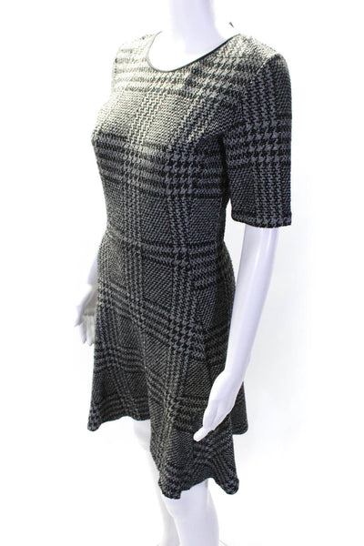 Theory Womens Plaid Short Sleeves A Line Nikay Dress Gray Black Cotton Size 6