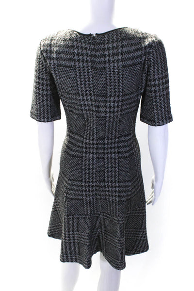 Theory Womens Plaid Short Sleeves A Line Nikay Dress Gray Black Cotton Size 6